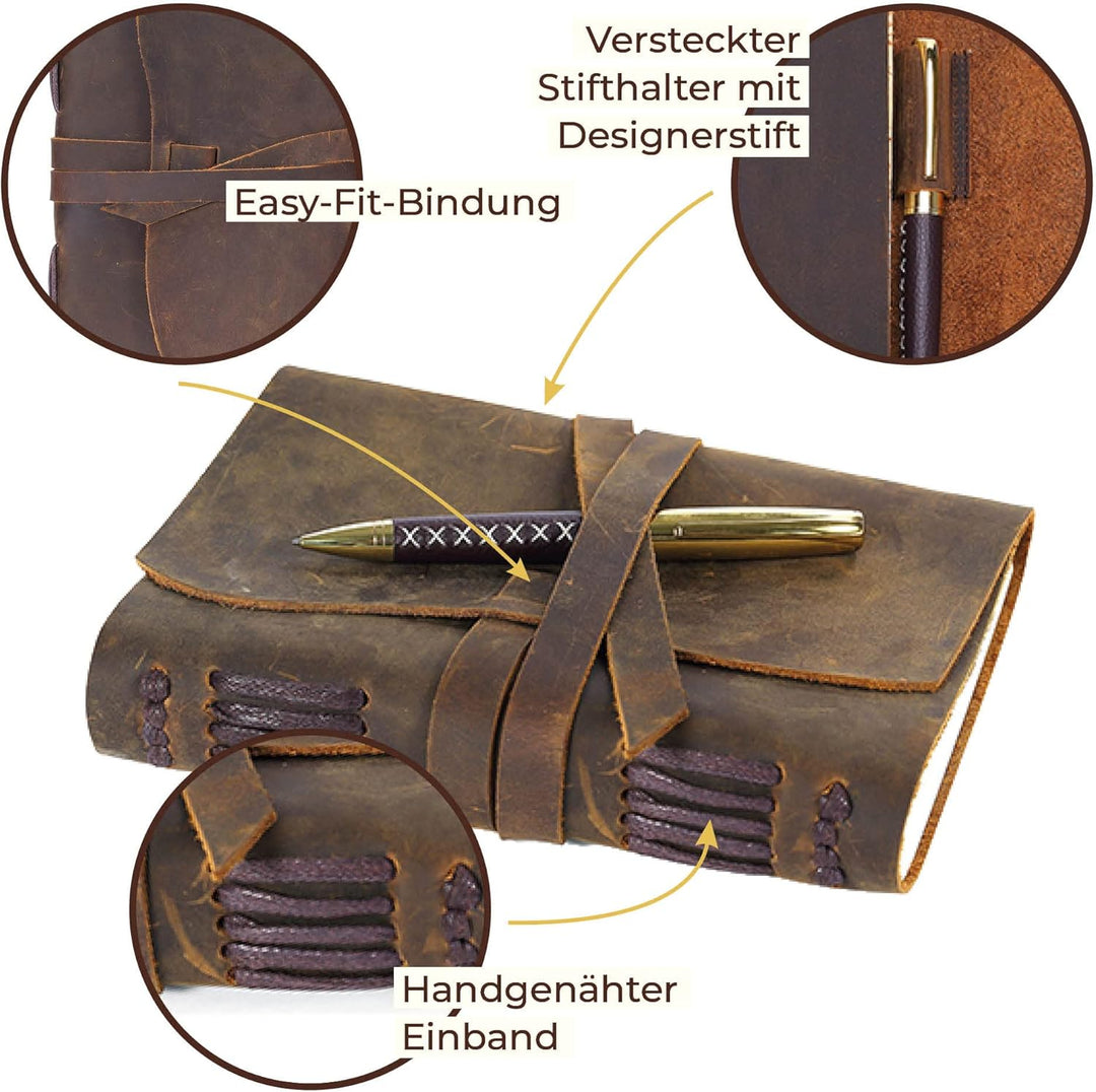 LEDER NOTIZBUCH A5 TAGEBUCH JOURNAL - Antikes Vintage Handgemachtes ledergebundenes Notizbuch für Si