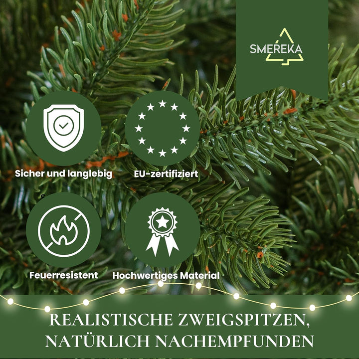 SMEREKA® Künstlicher Weihnachtsbaum 180 cm - Naturgetreue Spritzguss 100% Elemente, Made in EU - Tan