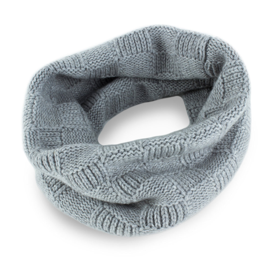 Love Cashmere Damen 100% Kaschmir-Schlauchschal mit Schachbrettmuster - Lichtgrau - Handgefertigt in