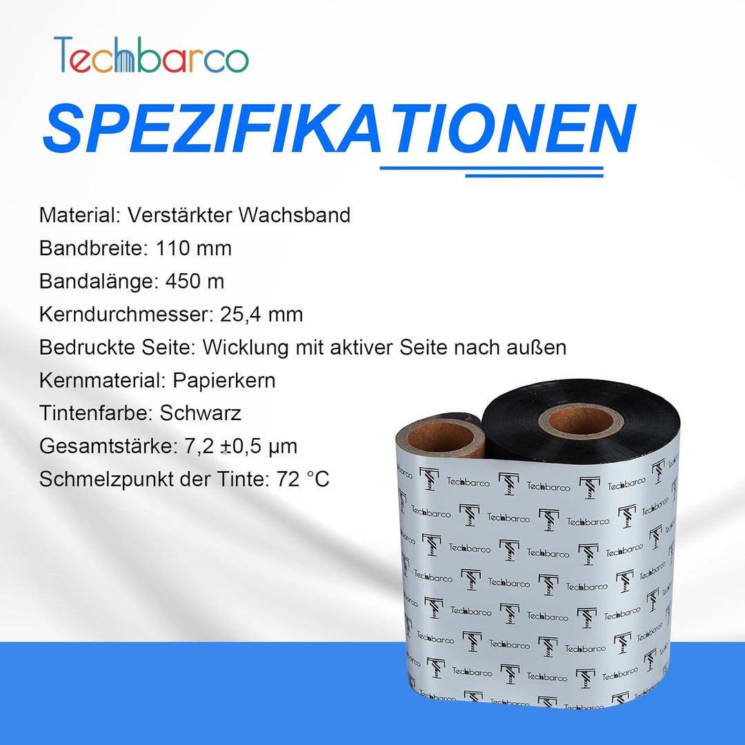 Premium Wachsband mit Thermotransferband, verstärktes Wachs, 2,5 cm, mit leerer Rolle, schwarz, Tint