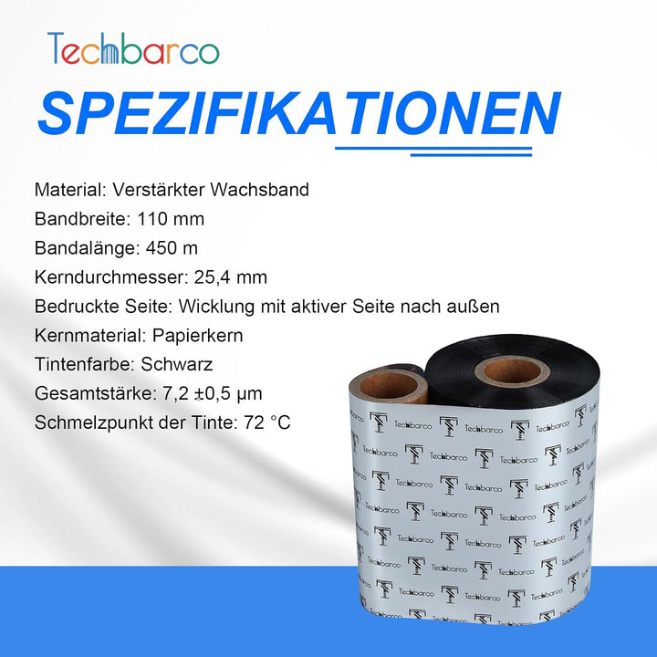 Premium Wachsband mit Thermotransferband, verstärktes Wachs, 2,5 cm, mit leerer Rolle, schwarz, Tint
