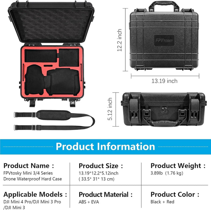 FPVtosky Drohne Koffer für DJI Mini 4 Pro I Kompakt I Zweilagig I Wasserdicht - Tragekoffer für DJI