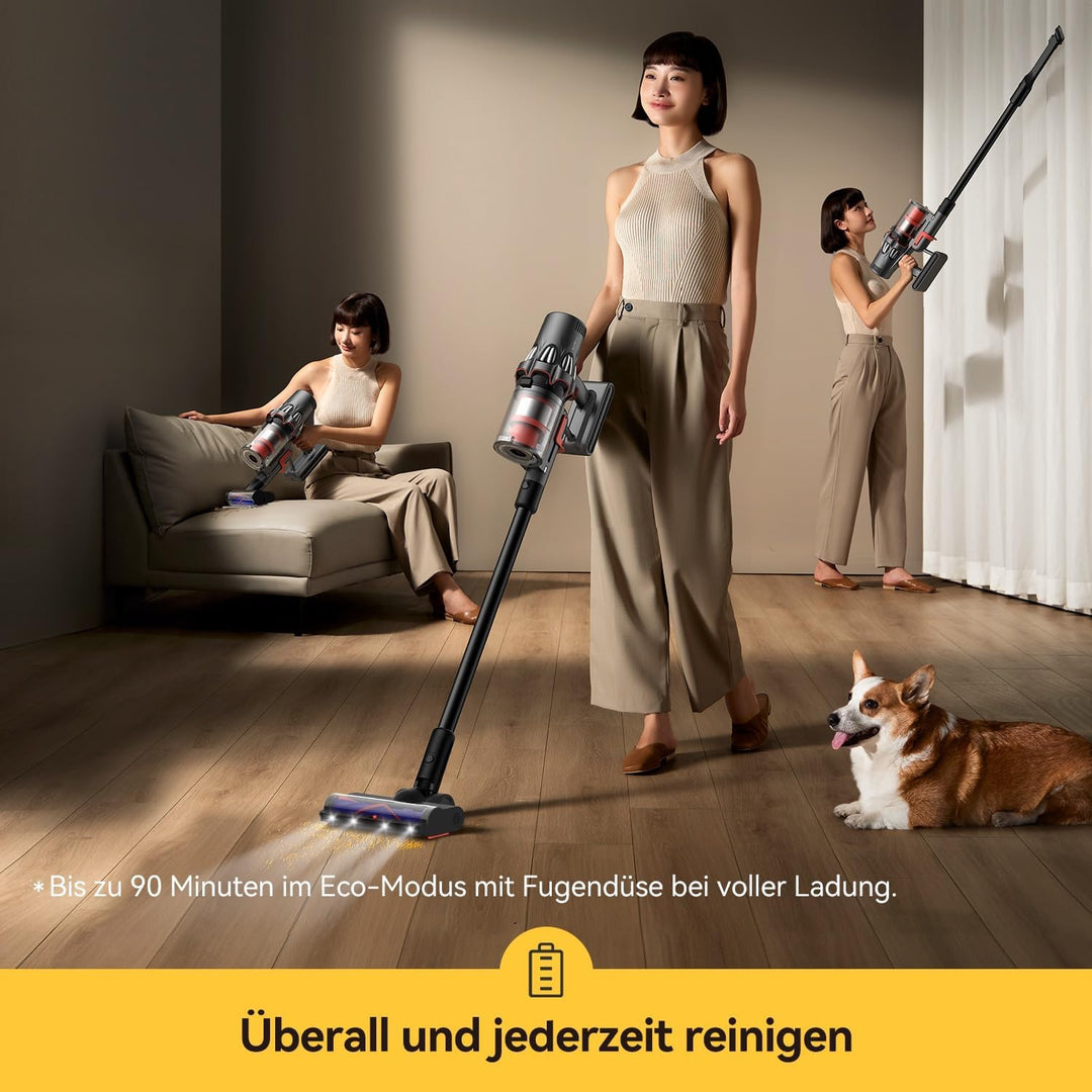Deerma DEM-T50W Kabelloser Staubsauger, 30kPa Saugkraft, 590W Leistung, 90 Minuten Laufzeit, HEPA-Fi