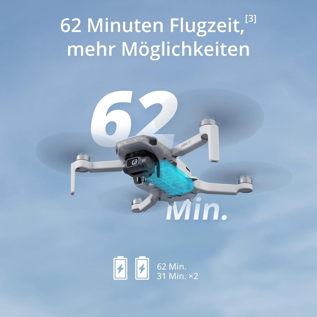 DJI Mini 4K Camera Drone Combo, Drohne mit 4K UHD Kamera für Erwachsene, unter 249 g, 3-Achsen Gimba