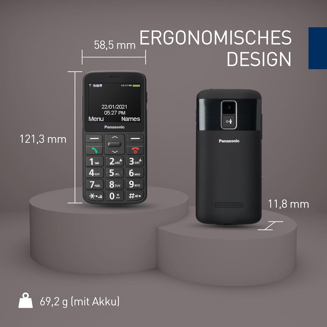 Panasonic KX-TU160EXB Essentials Mobiltelefon für Senioren, SOS-Notruftaste, grosse Separate Tasten,
