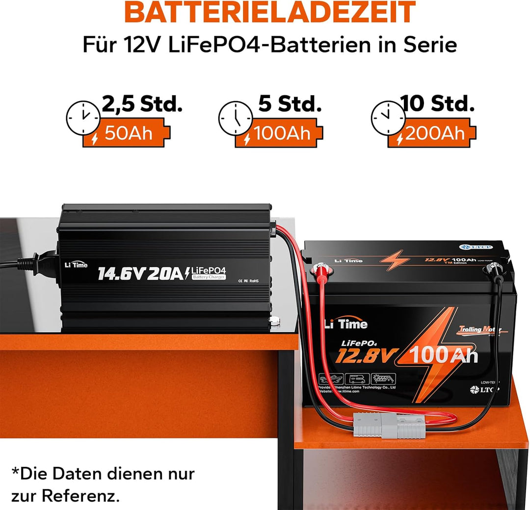 LiTime 14.6V 20A Lithium Batterieladegerät 12V LiFePO4 Batterieladegerät AC-DC Smart Charger mit And