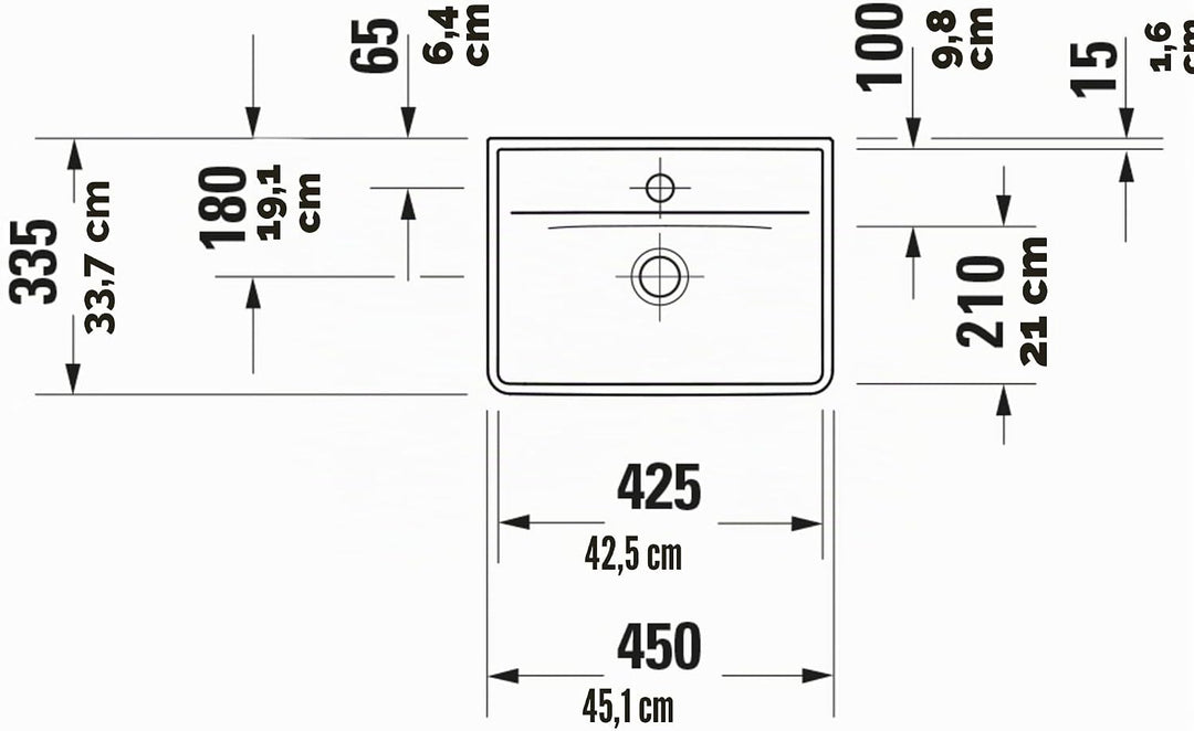 Duravit D-Neo Handwaschbecken, Keramik, Weiss, 45 cm x 33,5 cm, Handwaschbecken