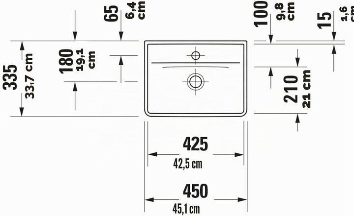 Duravit D-Neo Handwaschbecken, Keramik, Weiss, 45 cm x 33,5 cm, Handwaschbecken