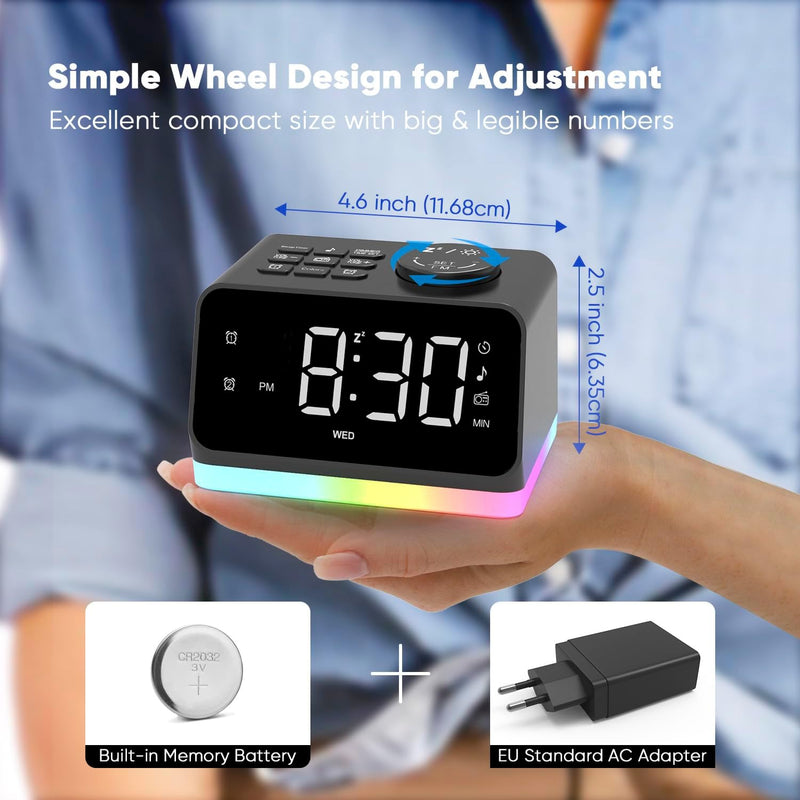 AFEXOA Digital Radiowecker mit 2 Ladestation für Handys, mit Licht, Dual-Wecker, 8 White Noise, Tisc