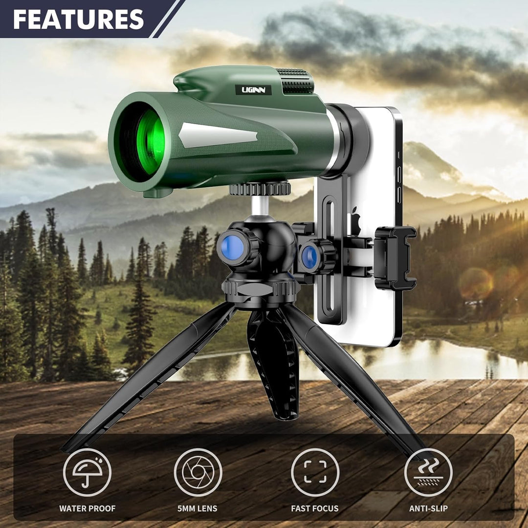 AiMeiteng 12x50 Monokular Teleskop mit Smartphone Halter Stativ, Kompaktes Monokular Hochleistungs T