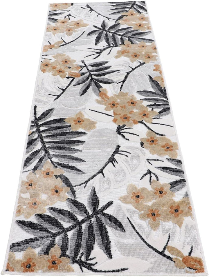 Carpetfine In- und Outdoor Teppich Deja Läufer Creme 60x180 cm | Moderner Teppich Wetterfest für Bal