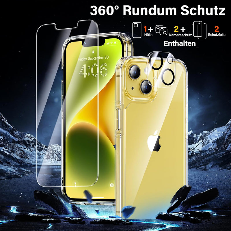 UniqueMe für iPhone 14 Hülle, 5-in-1-Set Handyhülle für iPhone 14 Case Rundumschutz Schutzhülle Cove