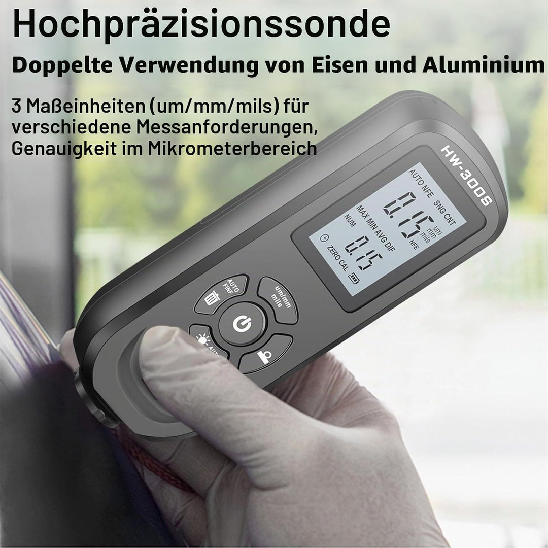 Schichtdickenmessgerät Digitalanzeige 3 Einheiten Lackdickenmessgerät Kfz-Lackmessgerät (Schwarz)