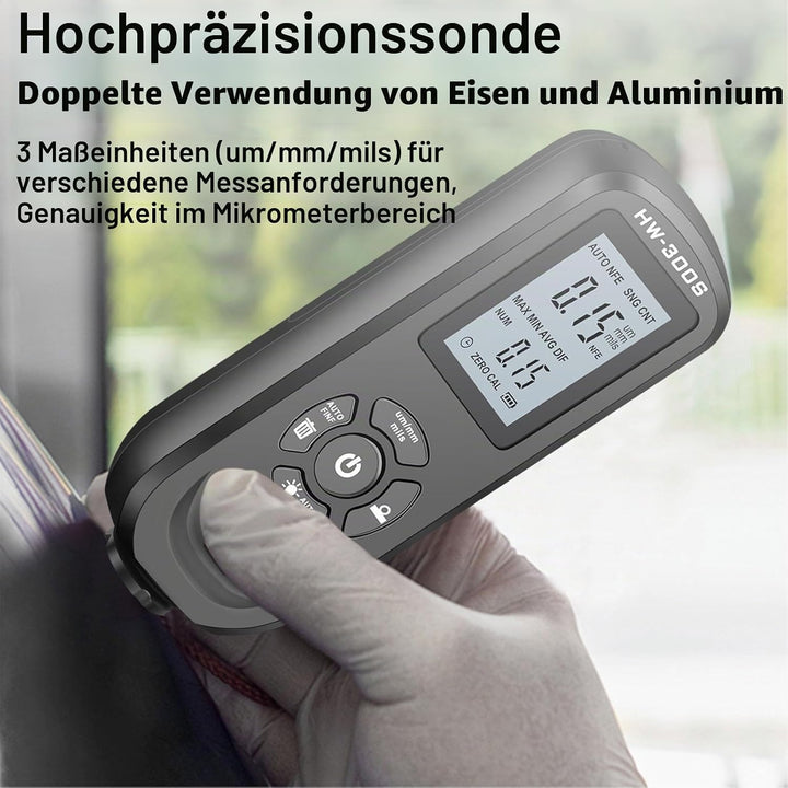 Schichtdickenmessgerät Digitalanzeige 3 Einheiten Lackdickenmessgerät Kfz-Lackmessgerät (Schwarz)
