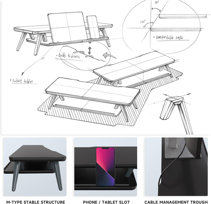 Fenge Monitorständer, Integrierte Mulde für Smartphone, Tablet, Stift, Monitor Stand aus Metall und