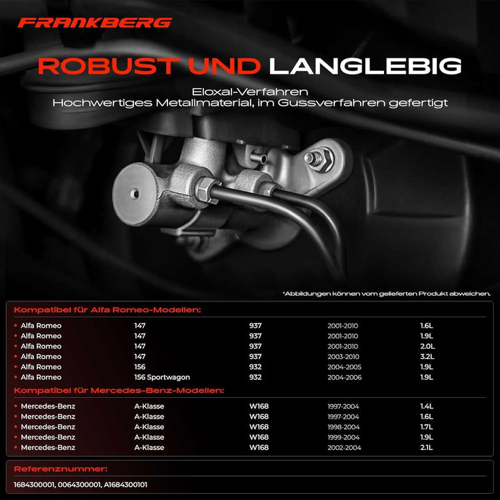 Frankberg Hauptbremszylinder Bremszylinder Kompatibel mit 147 937 1.6L-3.2L 2001-2010 156 932 1.9L 2