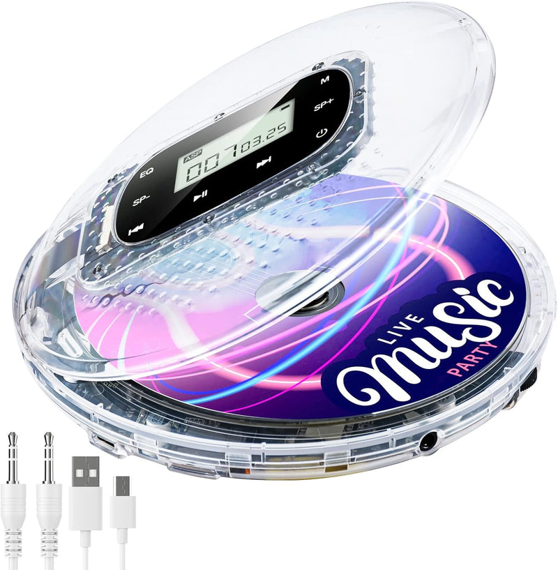 Gueray Tragbarer CD-Player mit Integrierte 1000mAh-Akku Lithium-Batterie CD Player Tragbar Unterstüt