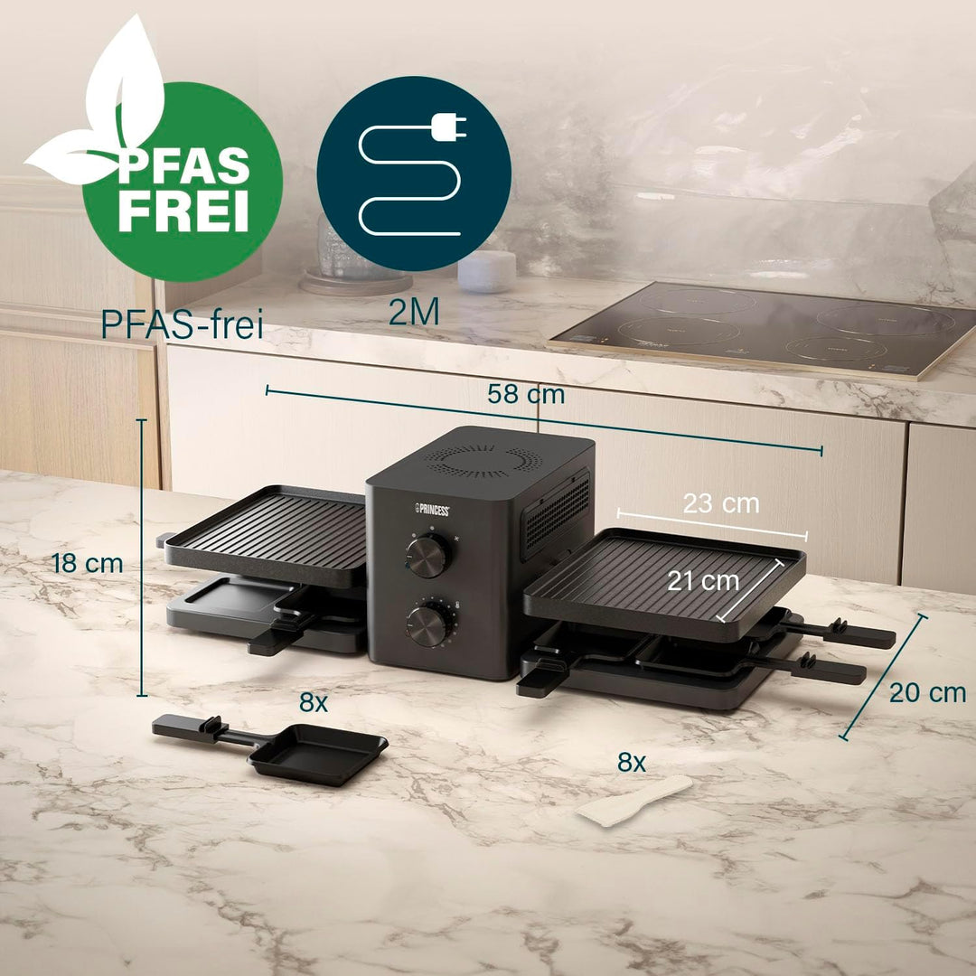 Princess Raclette Purify, 8 Personen, Integriertes Luftfiltersystem, Verstellbarer Thermostat, Spülm
