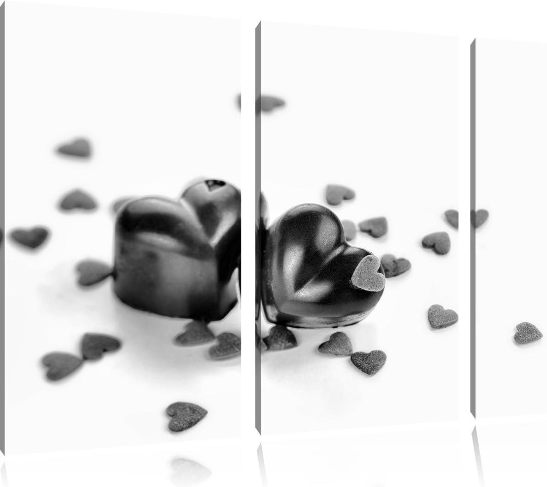 Pixxprint Monocrome, Schokoladenherzchen 3-Teiler Leinwandbild 120x80 Bild auf Leinwand