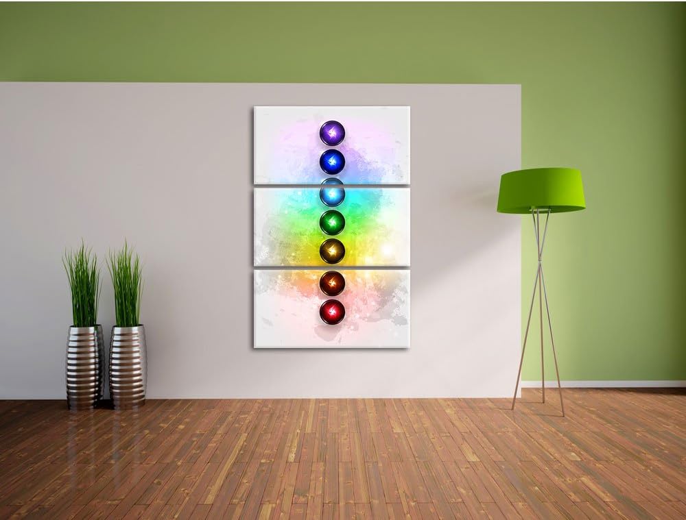 Pixxprint Chakra Eneregieelemente als Leinwandbild | Grösse: 3 Teilig (120x80) | Wandbild| Kunstdruc