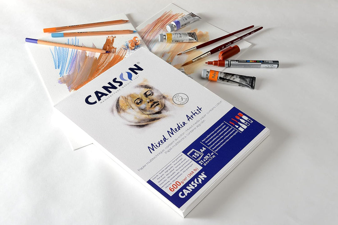 Canson Mix Media Artist Block, A4, 15 Blatt, 10% fein, 600 g