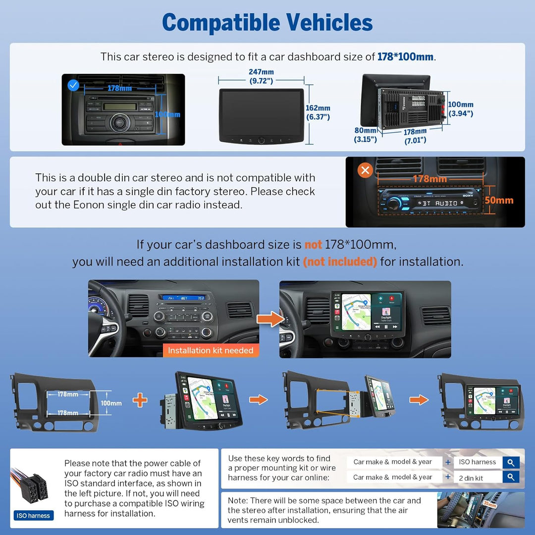 Eonon 10,1 Zoll Android 14 Radio Stereo Double Din GPS 4G LTE CarPlay Android Auto MirrorLink Blueto