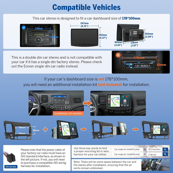 Eonon 10,1 Zoll Android 14 Radio Stereo Double Din GPS 4G LTE CarPlay Android Auto MirrorLink Blueto