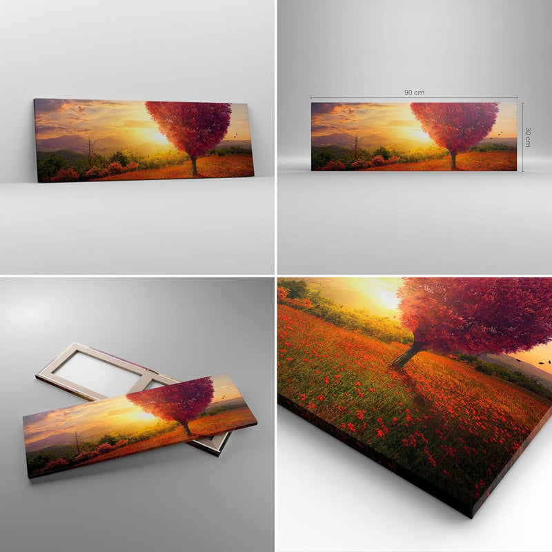 Panorama Bilder auf Leinwand Baum Wiese Blume Leinwandbild mit Rahmen 90x30cm Wandbilder Dekoration