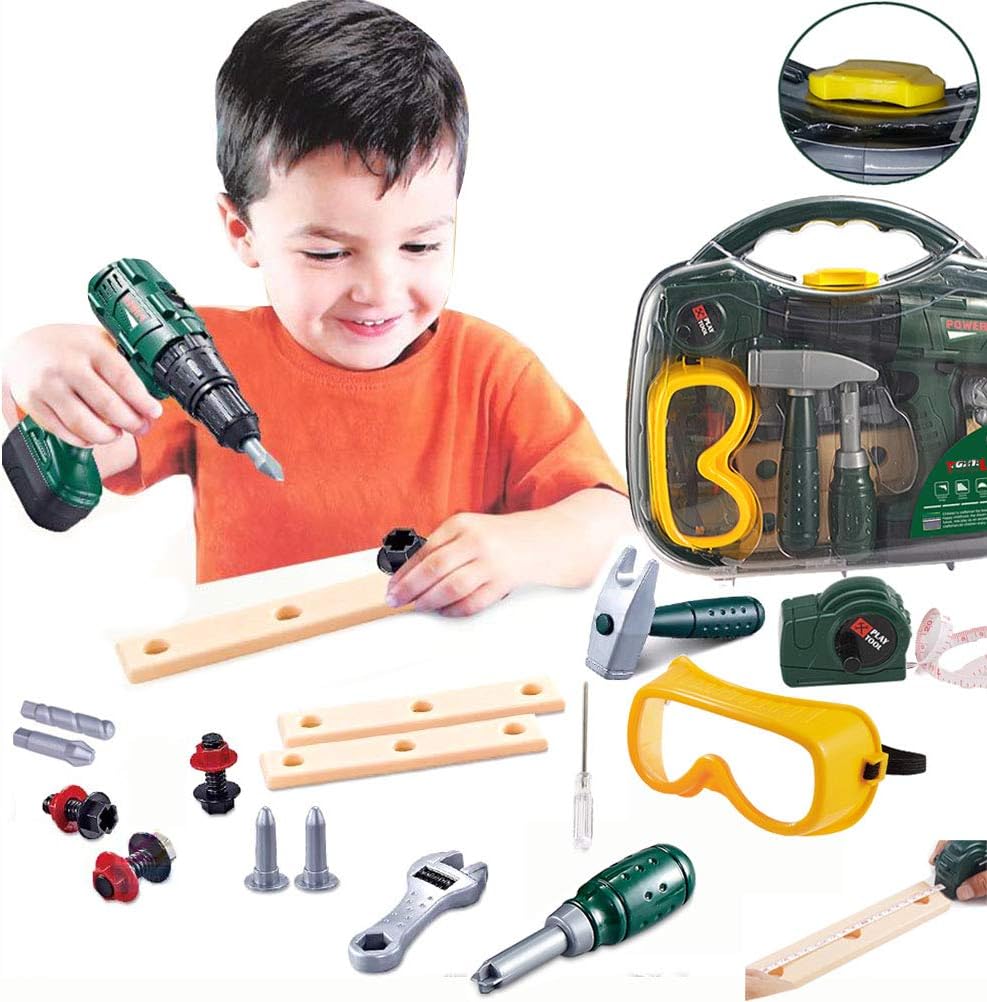 Kinder Werkzeug Spielzeug,Mit Hammer,Schraubendreher Kinderwerkzeug-Set mit Verstellbarem Werkzeugzu