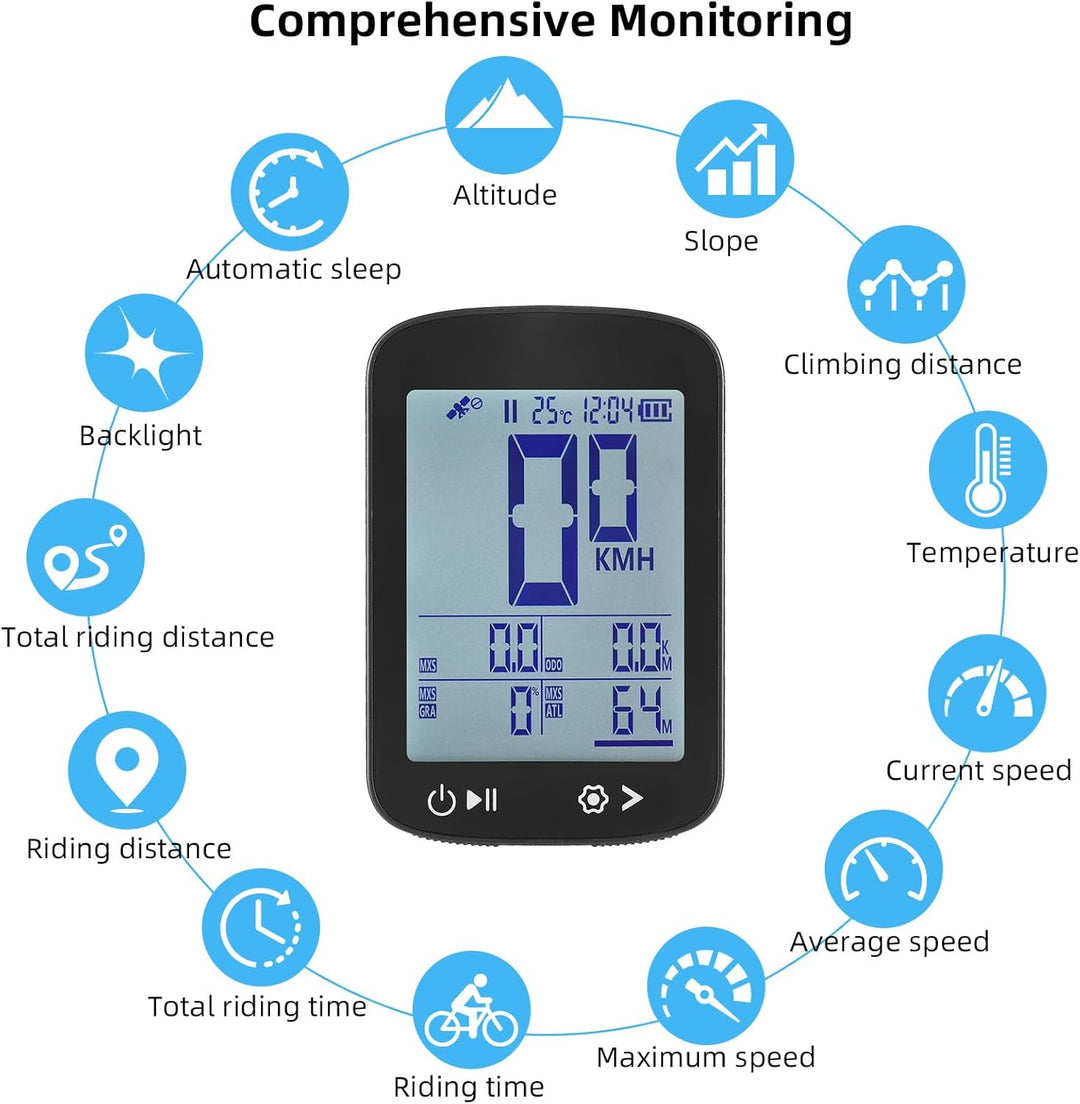 Cryfokt Drahtloser GPS -Fahrradcomputer mit Hohem Klarem Display, Genauem PC und ABS -Material, Wied