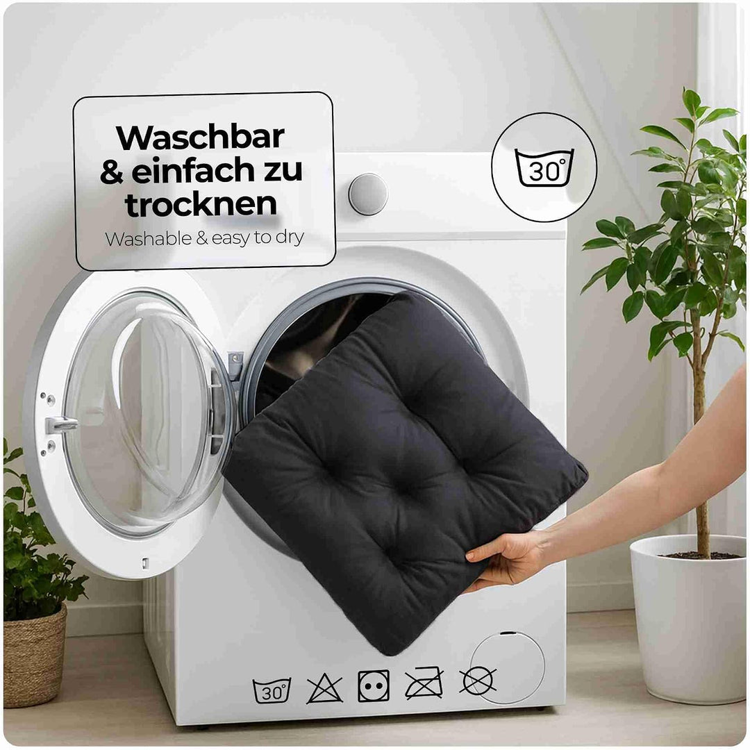 etérea Sitzkissen 42x42 cm 2er Set - Anthrazit 8 cm hoch - Bodenkissen für Indoor, Outdoor, Küche, G