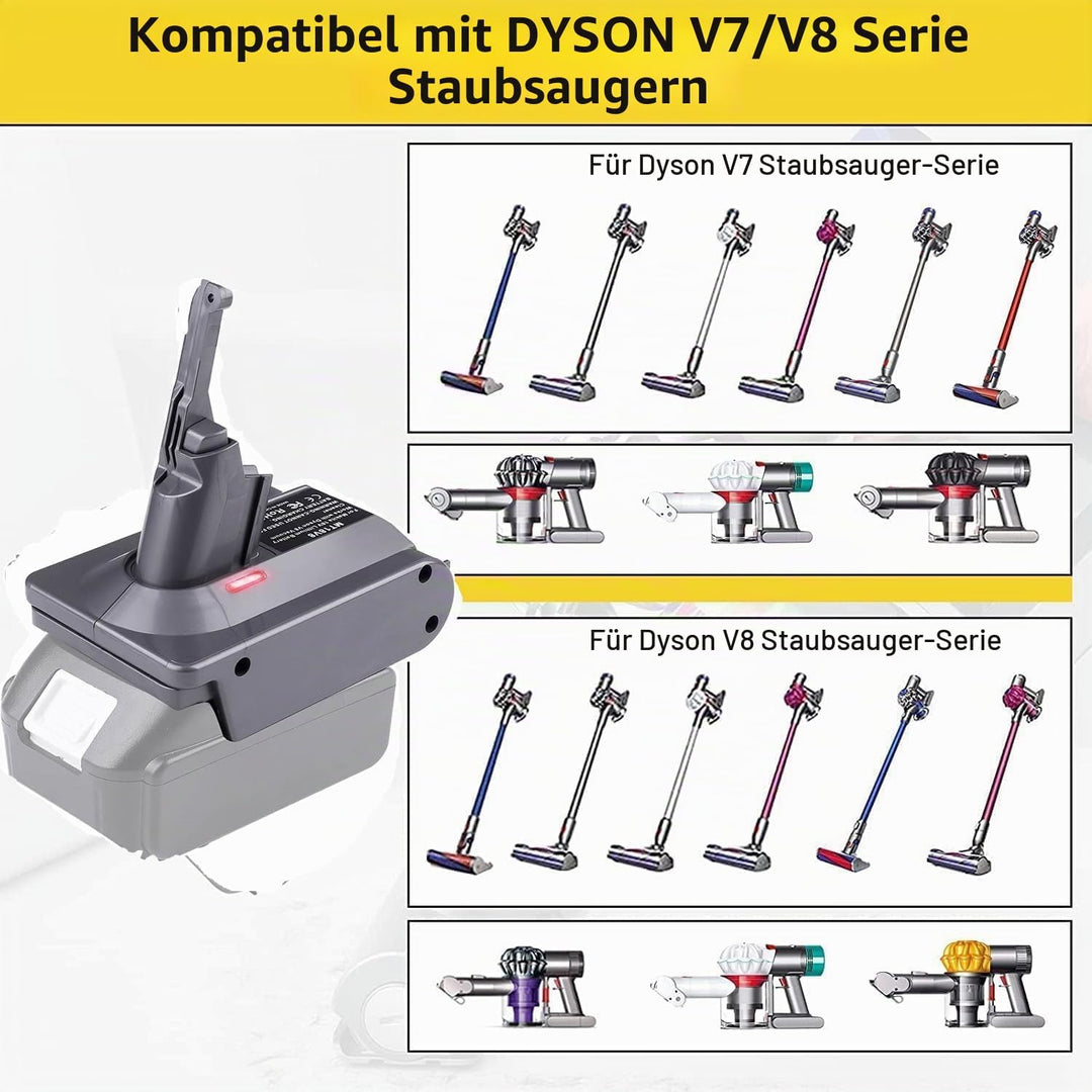 【Upgraded】 2-in-1 V7/8 Akku-Adapter für Makita 18V Akku konvertieren zu für Dyson V7/8 Handstaubsaug