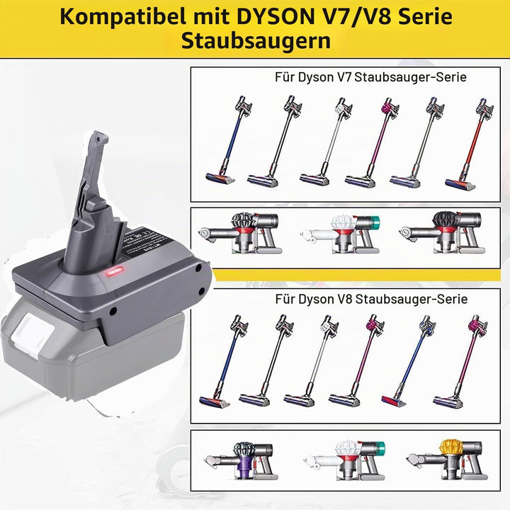 【Upgraded】 2-in-1 V7/8 Akku-Adapter für Makita 18V Akku konvertieren zu für Dyson V7/8 Handstaubsaug