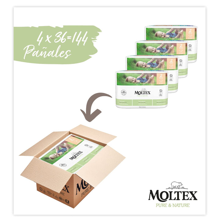 Moltex Pure & Nature Ökologische Windeln Grösse 2 (3-6 kg) - 144 Windeln, Die Verpackung kann variie