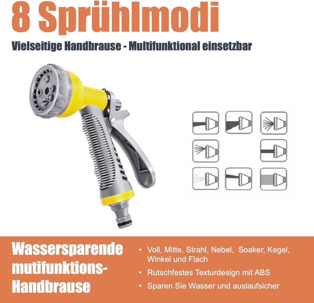 FANZTOOL 35m Schlauchtrommel Set mit Wandhalterung Inkl. 8-Funktionen-Multi-Handbrause | Automatik E