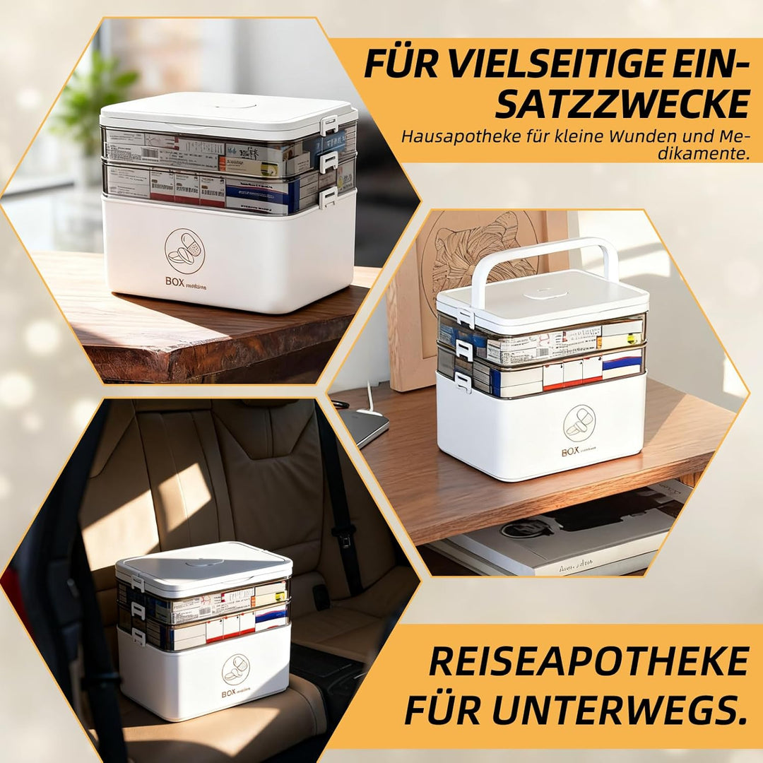 Grosse dreilagige Medikamentenbox mit Tragegriff, Erste-Hilfe-Set, multifunktionale tragbare Medikam