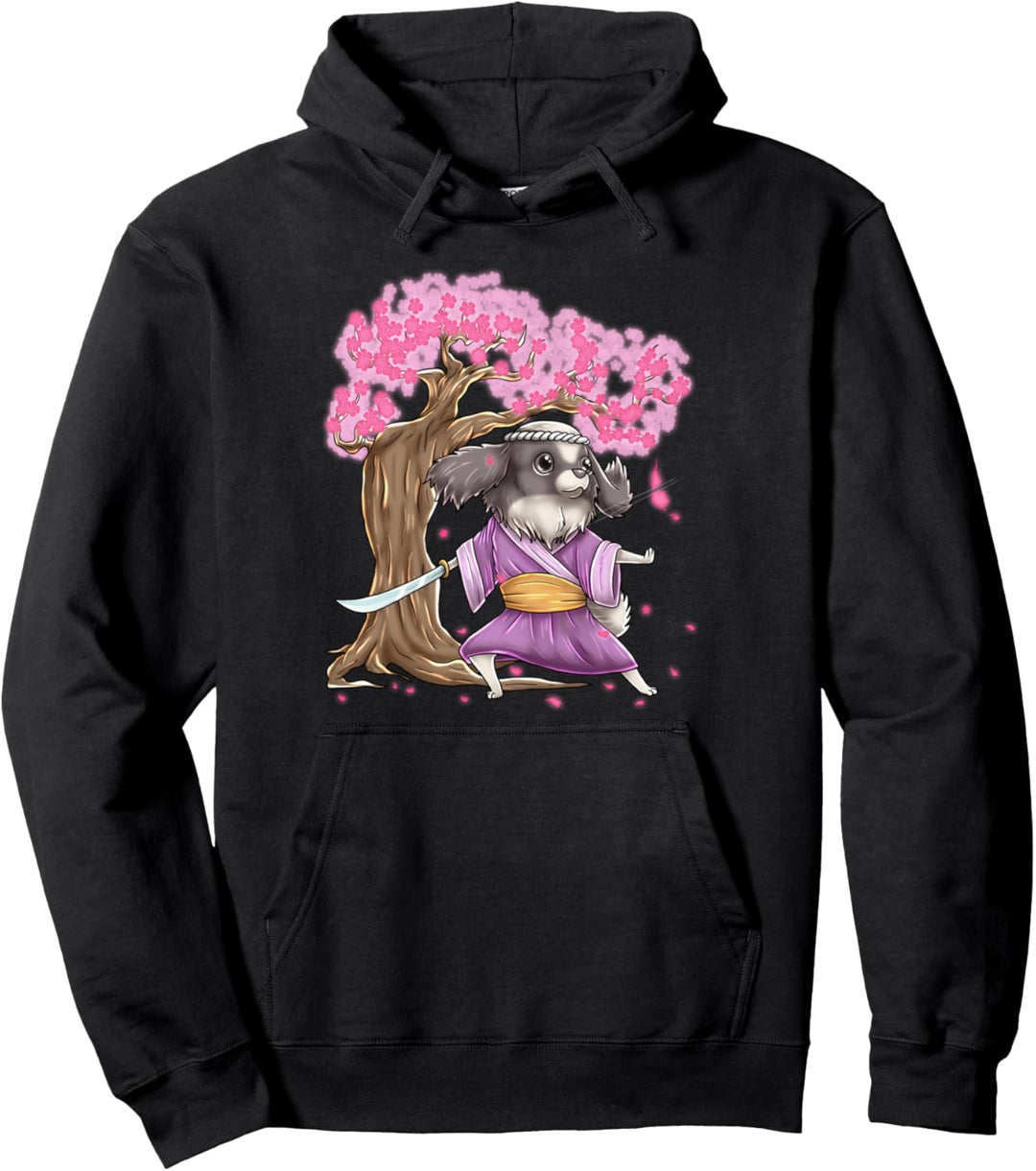 Japanese Chin Dog Samurai Cherry Blossom Sakura Art Harajuku Pullover Hoodie