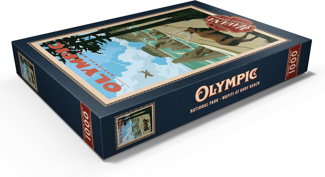 Olympic National Park - Wapiti at Ruby Beach, Vintage Travel Poster - Premium 1000 Teile Puzzle - My
