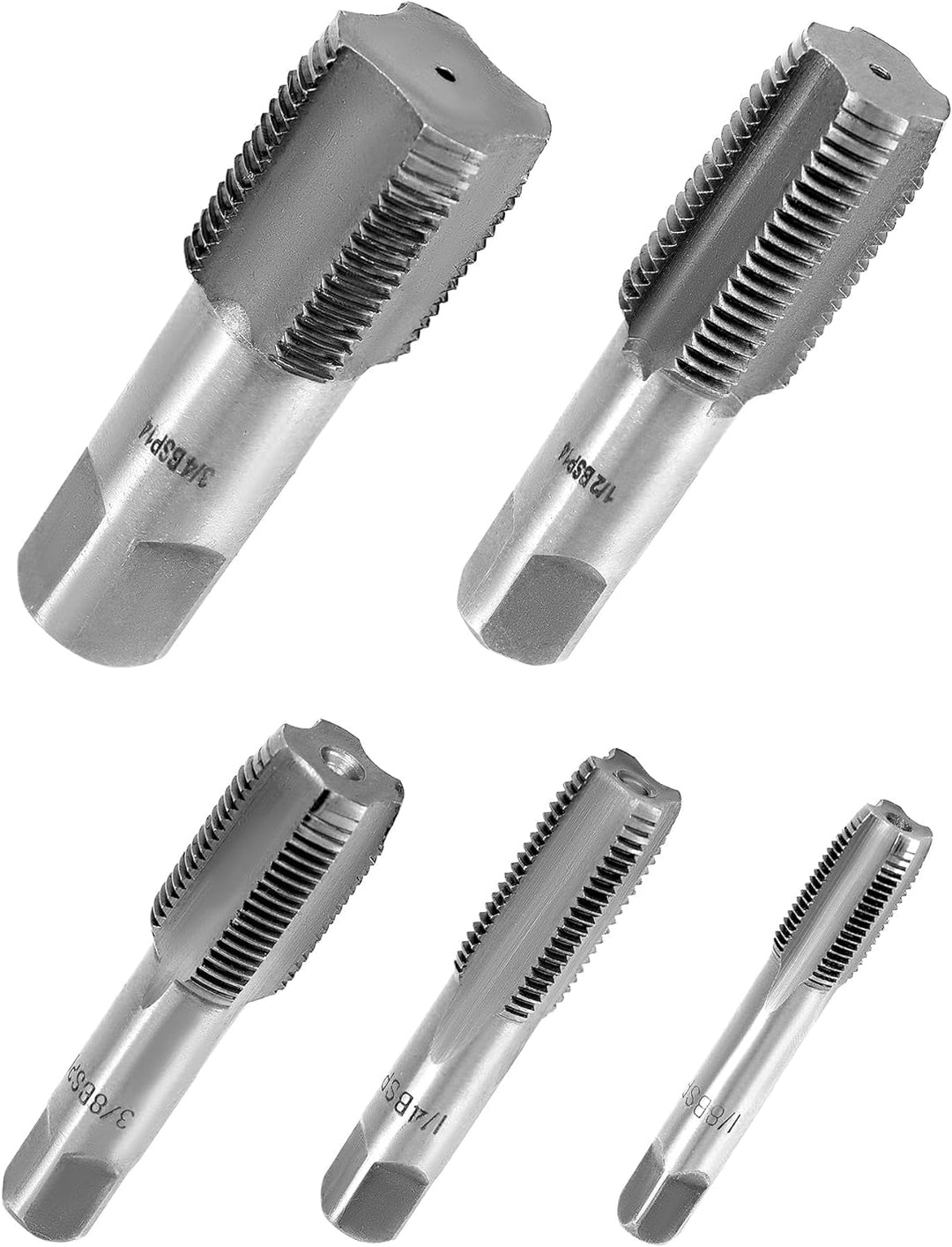 QWORK® 5 Stück 55° Gewindeschneider aus Stahl, Rohrgewindebohrer Set, geeignet für Wasserrohrverbind