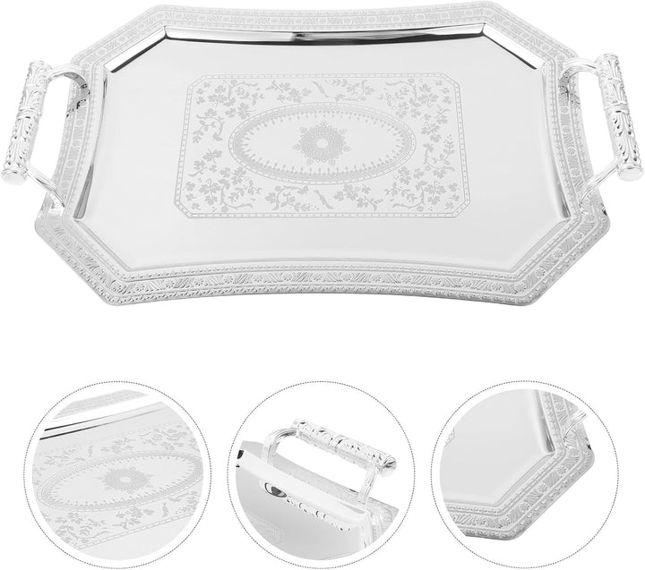 Gadpiparty Elegantes Edelstahl Serviertablett mit Griffen Vintage Design Vielseitiges Snack Appetith