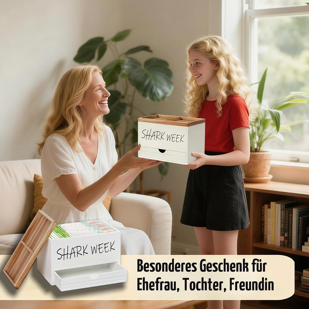 Tampon Aufbewahrungsbox 3 Fächer mit Deckel und Schublade, Badezimmer Organizer Holz Wattepadspender