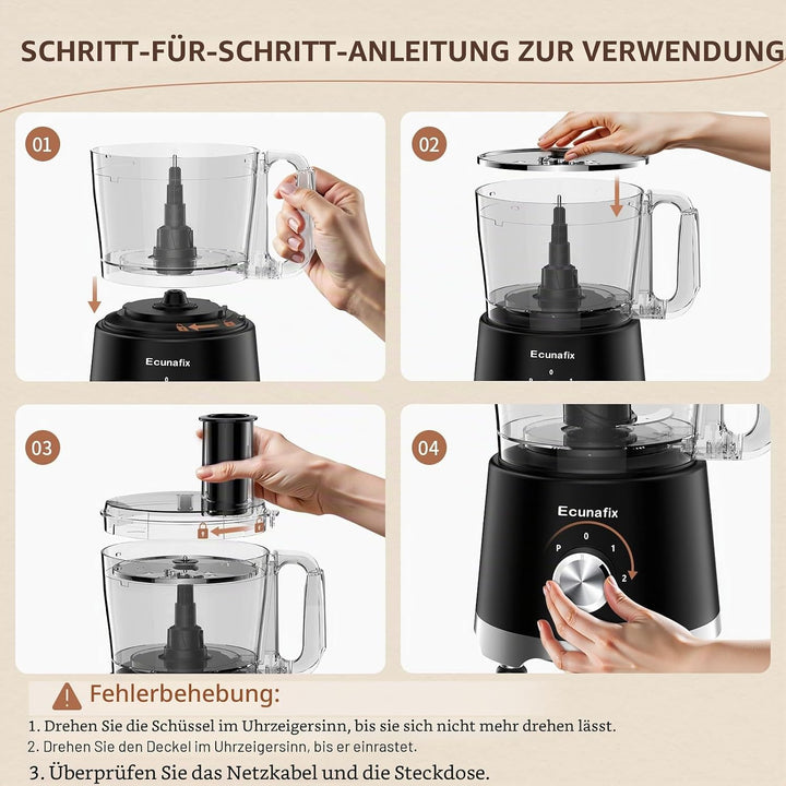 Küchenmaschine & Zerkleinerer 1500 W, 2,5L, Food Processor mit 2L Standmixer, 200ML Kaffeemühle für