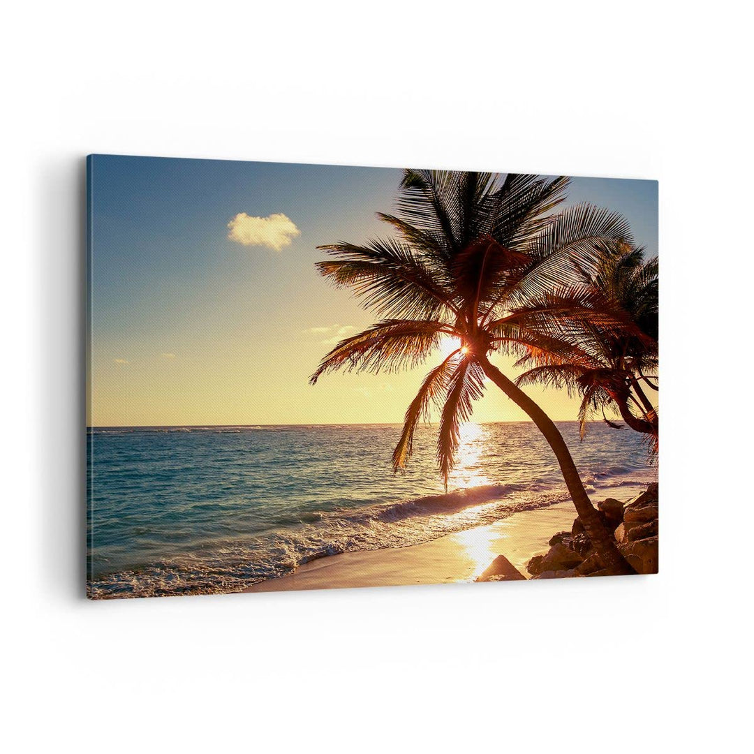 Bilder auf Leinwand 100x70cm Leinwandbild Wolke exotischer Palm- Landschaft Gross Wanddeko Bild Schl