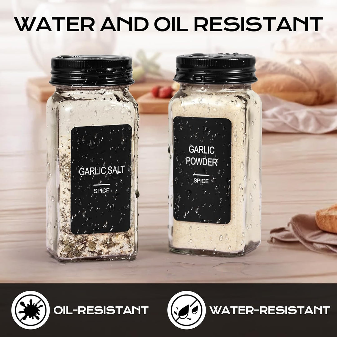 Gewürzgläser Eckig mit Aluminiumdeckeln(24 x 120ml) + 288 Etiketten | Gewürzdosen Set Glas mit Streu