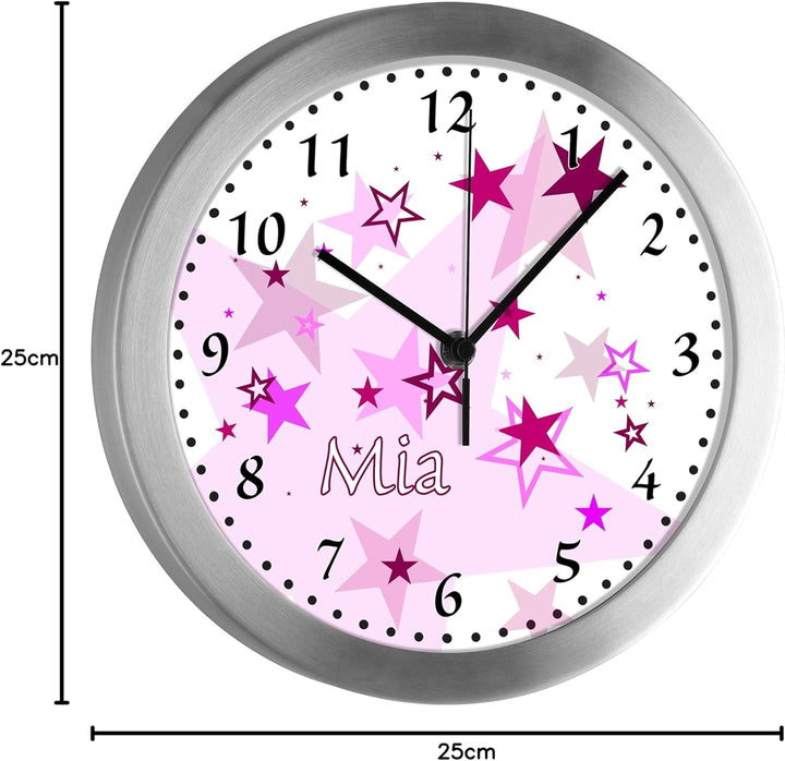 CreaDesign Kinder Funkwanduhr mit (Wunsch) Namen | geräuscharme Funk Wanduhr Kinderzimmer | Motiv St