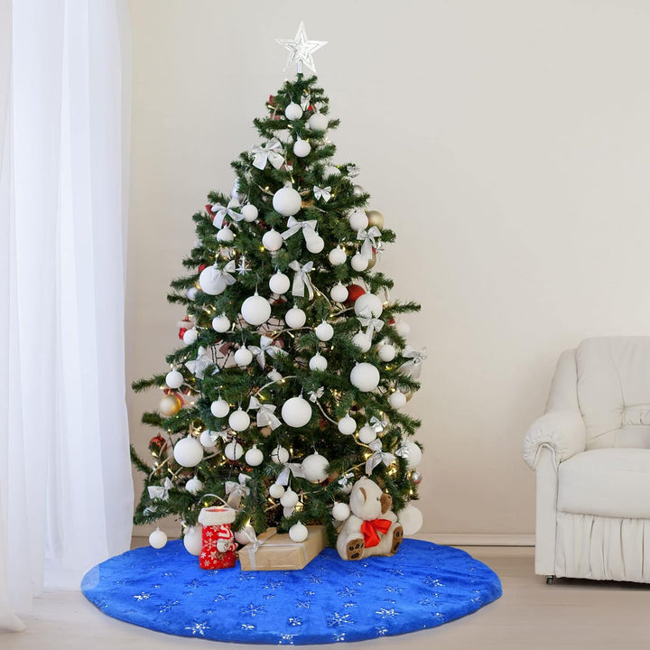 Deggodech 78cm Weihnachtsbaum Röcke Blau Plüsch Weihnachtsbaum Rock Matte mit Silber Schneeflocke We