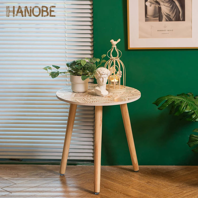 Hanobe Beistelltisch Rund Tisch Holz: Weiss Kleiner Balkon Beistelltische für Wohnzimmer mit 3 Holzb