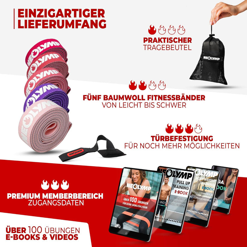 NEOLYMP Fitnessbänder aus Baumwolle – Waschbare Resistance Bands - Widerstandsbänder für Fitness & M