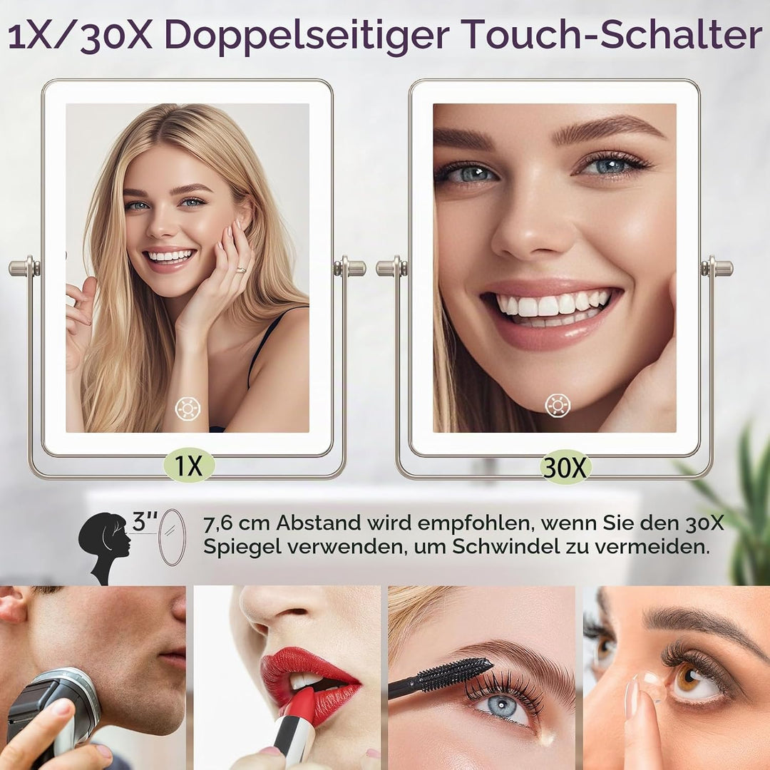 FASCINATE Wiederaufladbarer Kosmetikspiegel Mit Beleuchtung Wandmontage, 5000mah Akku, Doppelseitig
