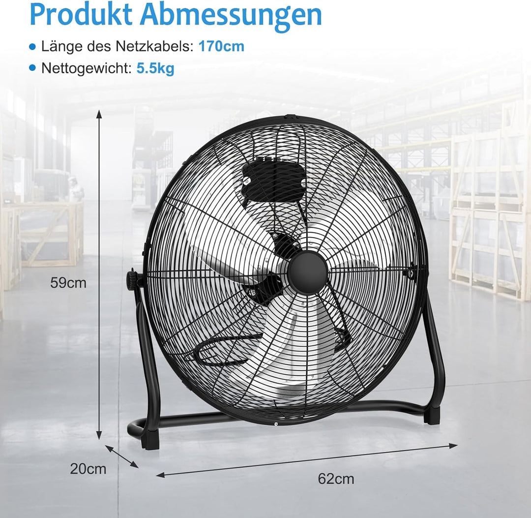 GOPLUS Bodenventilator, Ø 50 cm Standventilator mit 3 Geschwindigkeitsstufen & Handgriff, 145° verst